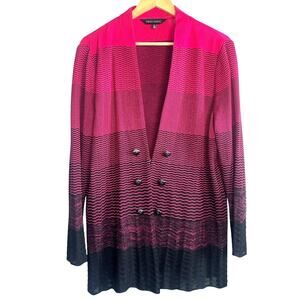 Ming Wang Large Pink Black Knit Cardigan Jacket | Double Breasted | Elegant Chic